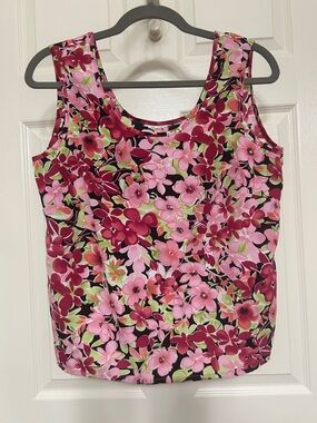 Womens Floral Scoop Neck Tank Top Pink Burgundy Sage Lightweight PTP 18